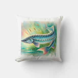 Lake sturgeon painting 160924AREF110 - Watercolor Cushion