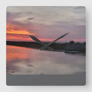 LAKE SUNDOWN GLOW SQUARE WALL CLOCK