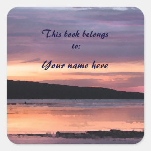 Lake Sunset Bookplate Square Sticker