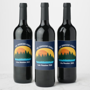 Lake Sunset Family Reunion Cute Custom Party Wine Label