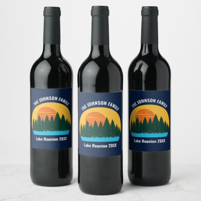 Lake Sunset Family Reunion Cute Custom Party Wine Label (Bottles)