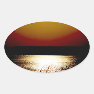 Lake Sunset Oval Sticker