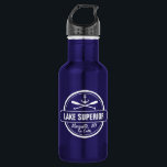 Lake Superior, custom town, name, anchor, paddles 532 Ml Water Bottle<br><div class="desc">This Lake Superior nautical anchor design is personalised with your favourite Minnesota, Wisconsin, Michigan or Ontario lakeside town or area (such as Duluth, Beaver Bay, Lutsen, Grand Marais, Two Harbours, Bayfield, Madeline Island, Baileys Harbour, Egg Harbour, Sturgeon Bay, Marquette, Munising, Big Bay, Thunder Bay, etc.) and your name (or delete)....</div>