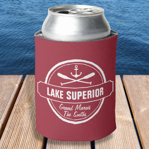 Lake Superior, custom town, name, anchor, paddles Can Cooler