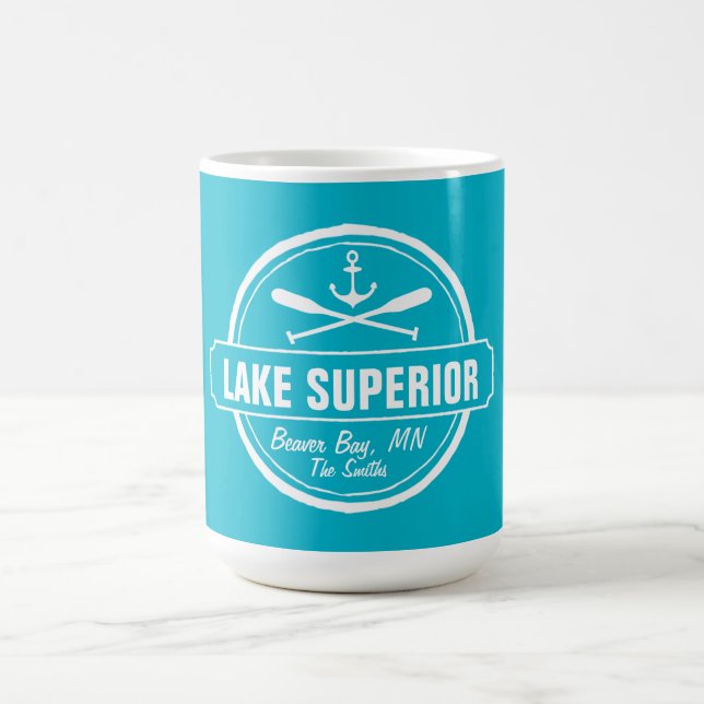 Lake Superior, custom town, name, anchor, paddles Coffee Mug (Center)