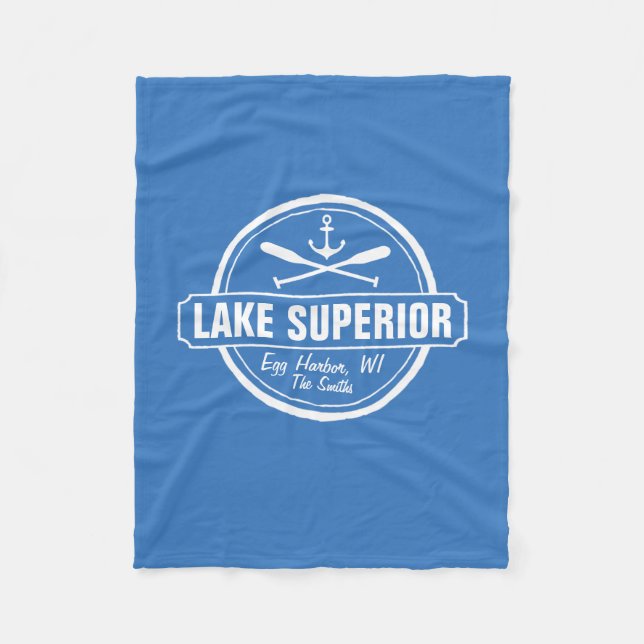 Lake Superior, custom town, name, anchor, paddles Fleece Blanket (Front)