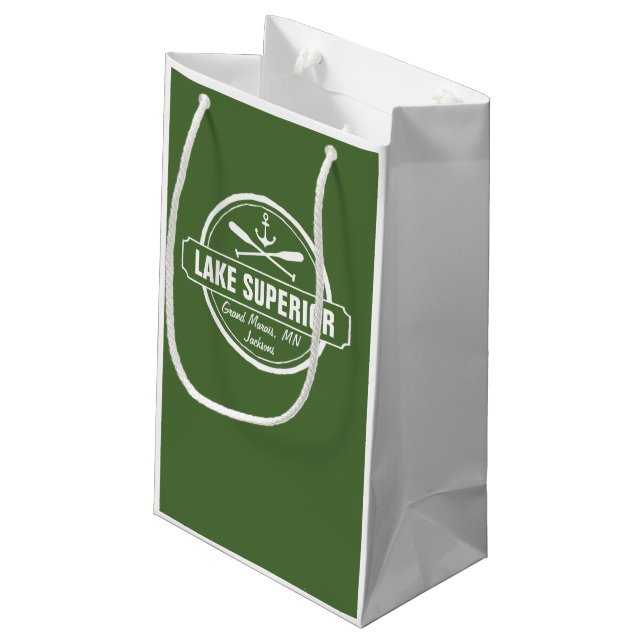 Lake Superior, custom town, name, anchor, paddles Small Gift Bag (Back Angled)