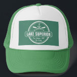 Lake Superior, custom town, name, anchor, paddles Trucker Hat<br><div class="desc">This Lake Superior nautical anchor design is personalised with your favourite Minnesota, Wisconsin, Michigan or Ontario lakeside town or area (such as Duluth, Beaver Bay, Lutsen, Grand Marais, Two Harbours, Bayfield, Madeline Island, Baileys Harbour, Egg Harbour, Sturgeon Bay, Marquette, Munising, Big Bay, Thunder Bay, etc.) and your name (or delete)....</div>