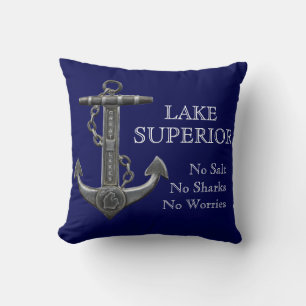 Lake Superior distressed nautical pirate anchor Cushion