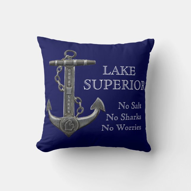 Lake Superior distressed nautical pirate anchor Cushion (Front)