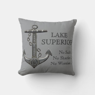 Lake Superior distressed nautical pirate anchor Cushion