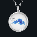 Lake Superior InDepth Silver Plated Necklace<br><div class="desc">Outline and stylised depths of Lake Superior.  Derived from NOAA data.</div>