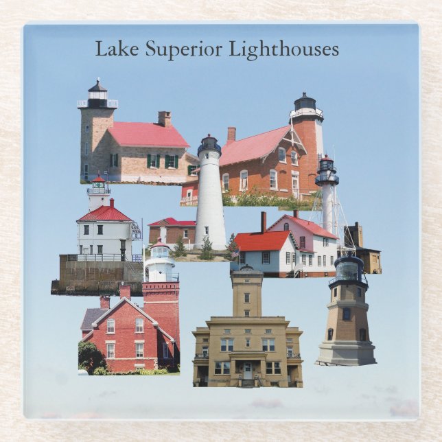 Lake Superior Lighthouses glass coaster (Front)