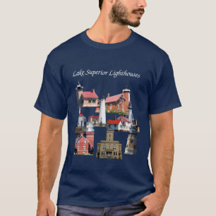 Lake Superior Lighthouses shirt white lettering