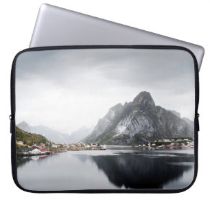 LAKE SURROUNDED BY HOUSES AND MOUNTAINS LAPTOP SLEEVE