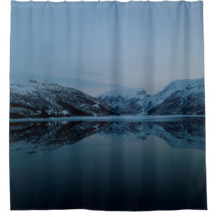 LAKE SURROUNDED BY MOUNTAINS SHOWER CURTAIN