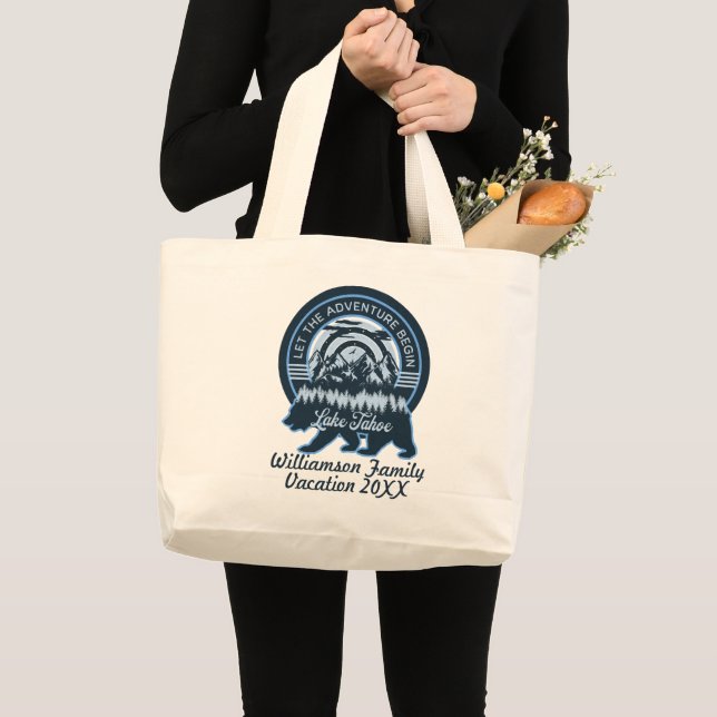 Lake Tahoe Adventure Bear Family Matching Vacation Large Tote Bag (Front (Product))