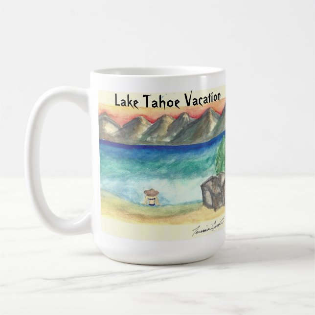 Lake Tahoe Beach Scene - by Taramin Lourie Coffee Mug (Left)