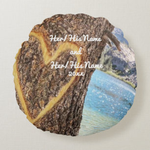 Lake Tahoe Blue Water Tree Heart Love Round Cushion