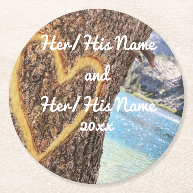 Lake Tahoe Blue Water Tree Heart Love Round Paper Coaster (Front)