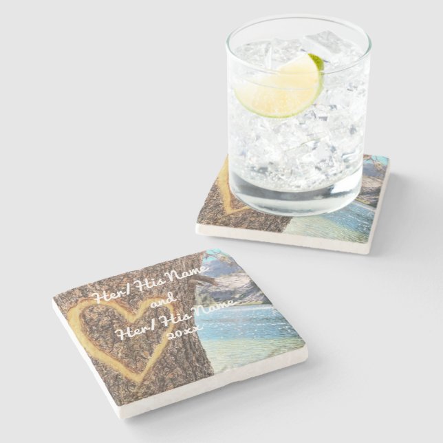 Lake Tahoe Blue Water Tree Heart Love Stone Coaster (Side)