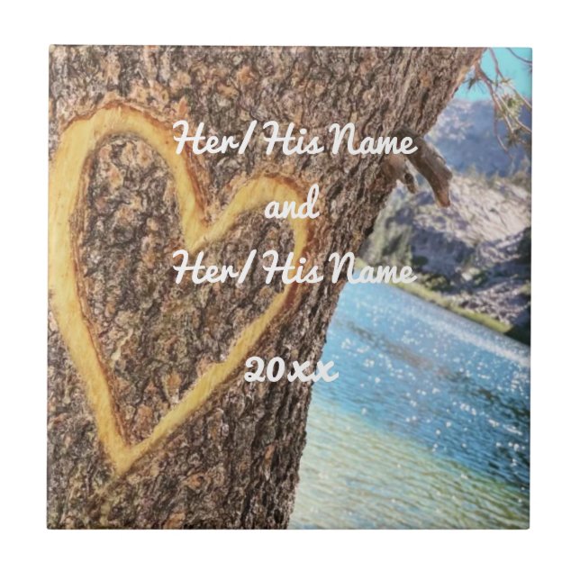 Lake Tahoe Blue Water Tree Heart Love Tile (Front)