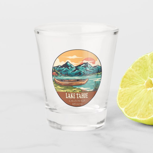 Lake Tahoe Boating Fishing Emblem Shot Glass (Front)