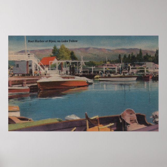 Lake Tahoe, CA - Boat Harbour at Bijou Wooden Poster (Front)