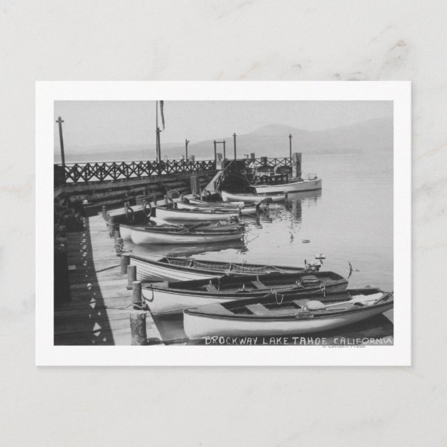 Lake Tahoe, CA - Wooden Boats along Dock Photo Postcard (Front)