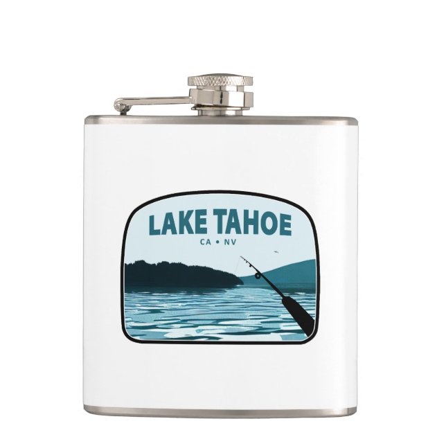 Lake Tahoe California Nevada Fishing Rod Hip Flask (Front)