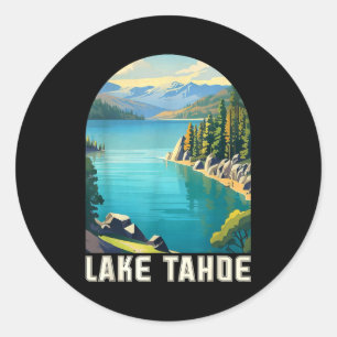 Lake tahoe california nevada mountain hiking skiin classic round sticker