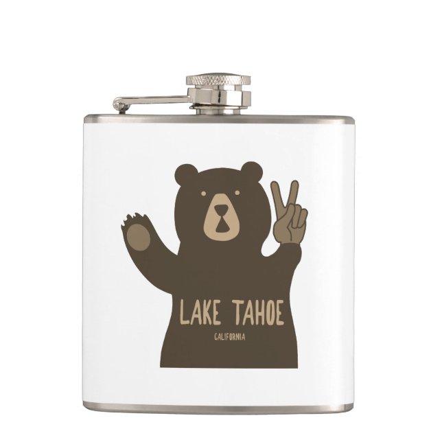 Lake Tahoe California Nevada Peace Bear Hip Flask (Front)