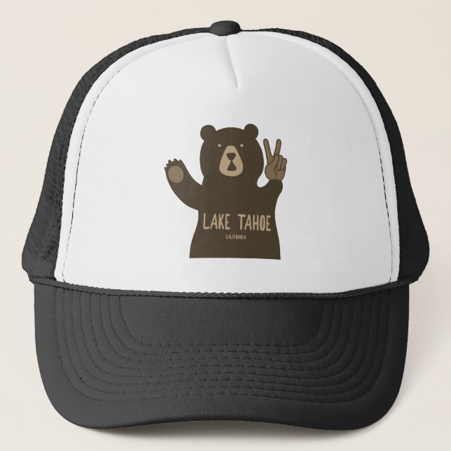 Lake Tahoe California Nevada Peace Bear Trucker Hat (Front)