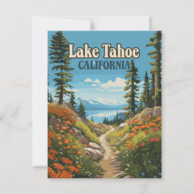 Lake Tahoe California Nevada Retro Travel Card (Front)