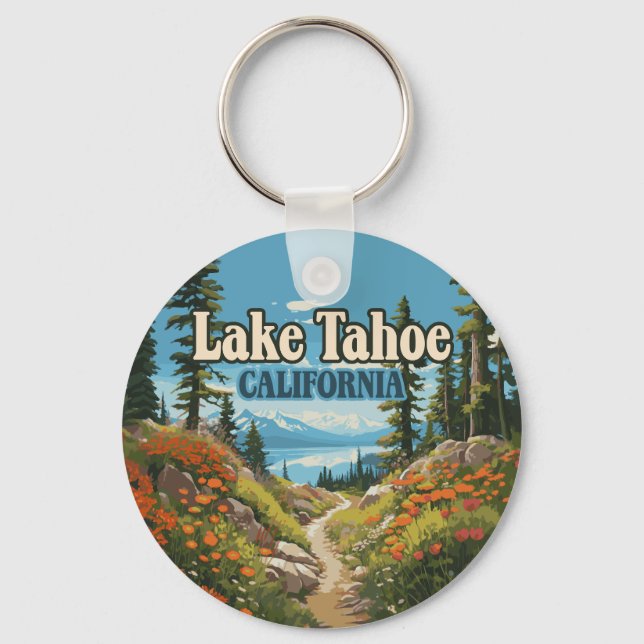 Lake Tahoe California Nevada Retro Travel Key Ring (Front)