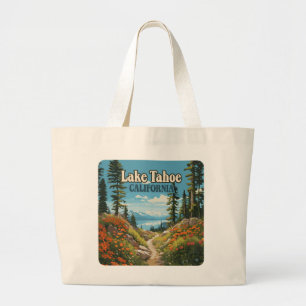 Lake Tahoe California Nevada Retro Travel Large Tote Bag