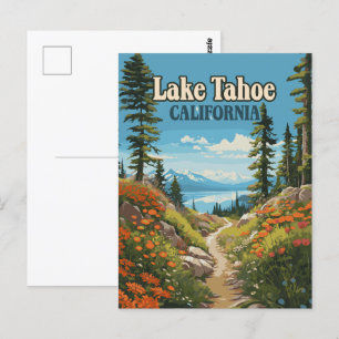 Lake Tahoe California Nevada Retro Travel Postcard