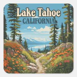 Lake Tahoe California Nevada Retro Travel Square Sticker