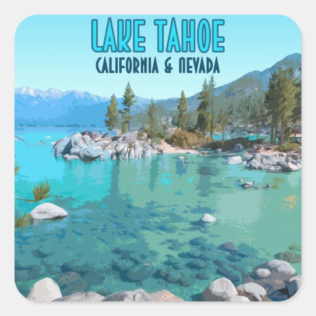Lake Tahoe California Nevada Vintage Square Sticker (Front)