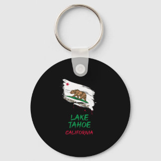 Lake Tahoe California Paint Splatter Flag Vacation Key Ring