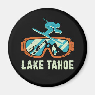 Lake Tahoe California Retro Skiing Snowboarding Magnet