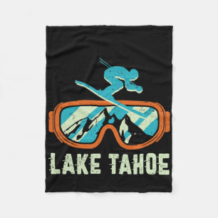 Lake Tahoe California Retro Vintage Skiing And Sno Fleece Blanket