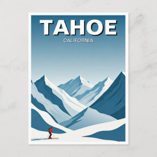 Lake Tahoe California Skiing Skier Travel Postcard