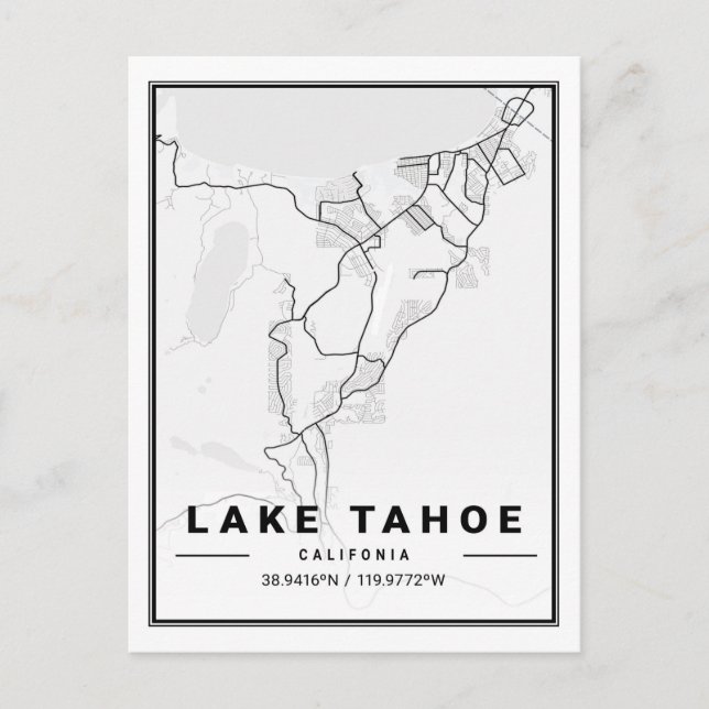 Lake Tahoe California USA Travel City Map Postcard (Front)