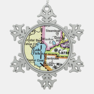 Lake Tahoe, Carson City Map Christmas Ornament