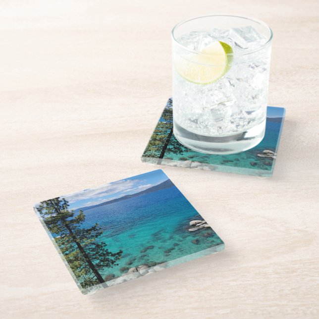 Lake Tahoe Clear Waters Glass Coaster (Angled)