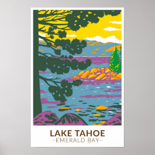 Lake Tahoe Emerald Bay California Vintage Poster