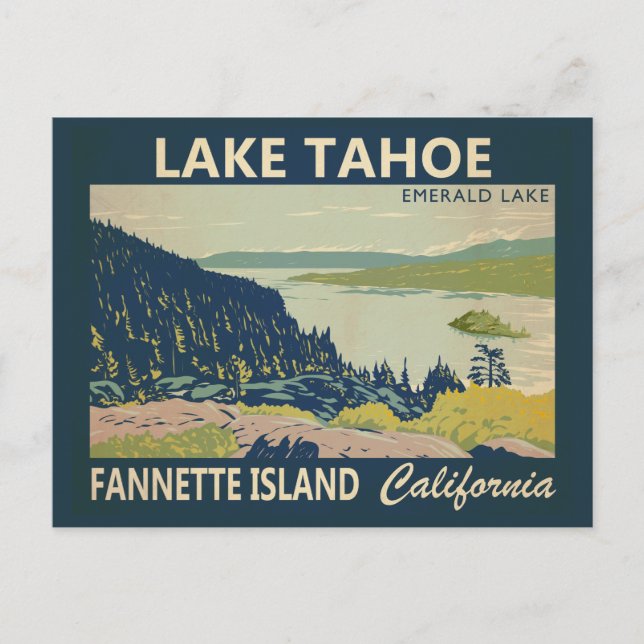 Lake Tahoe Fannette Island California Vintage Postcard (Front)