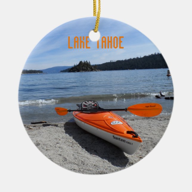 Lake Tahoe Kayak Ceramic Tree Decoration (Front)