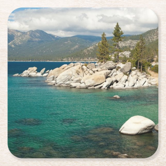 Lake Tahoe Landscape Square Paper Coaster (Front)